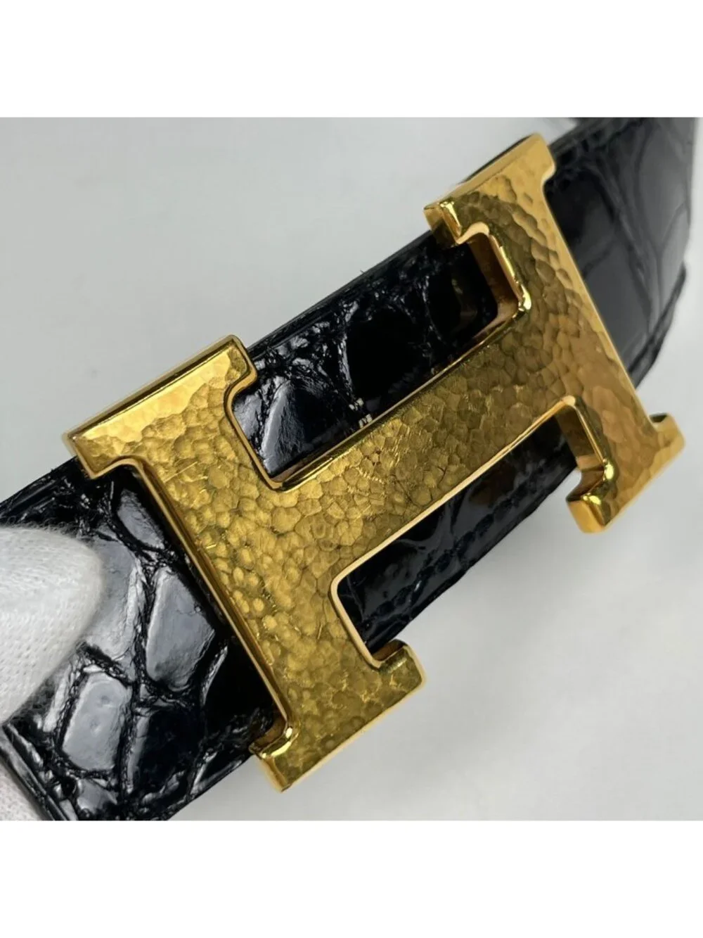 Hermes Constance Belt Martelee Porosus Black
